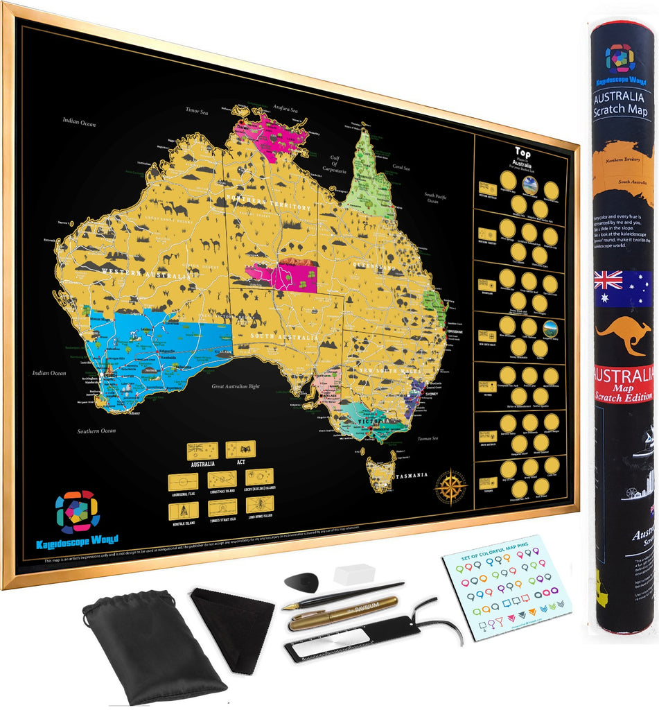 Scratch Off Australia Maps  World with Sleek tube and Scratch tools